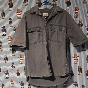 Cabelas Roughneck Men's Gray Short Sleeve Pocket Canvas Work Button Shirt Large